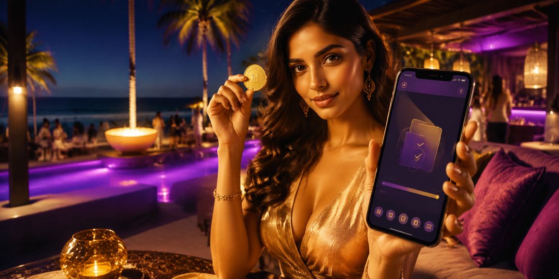 Indian player using mobile device for lottery betting on Goa beach