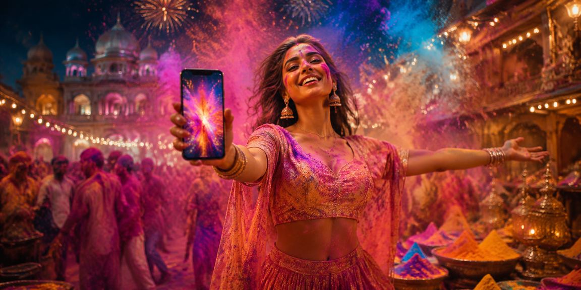 Indian player celebrating Holi festival with casino app promotions