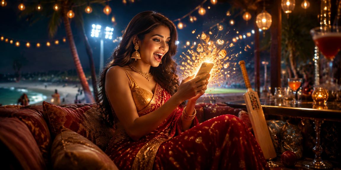 Indian woman enjoying cricket betting