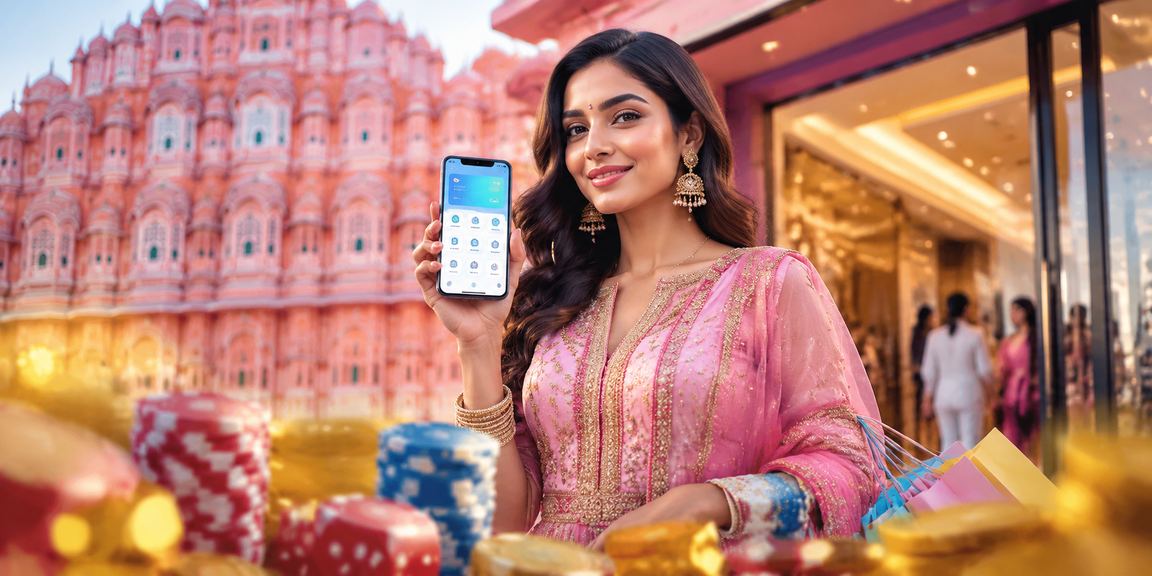 Player making mobile payments at Jaipur landmark Hawa Mahal